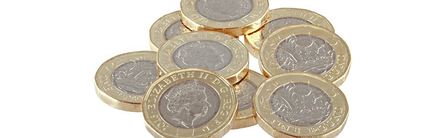 Pound coins illustrating the South of England Mail Centre licence set up costs and cashflow